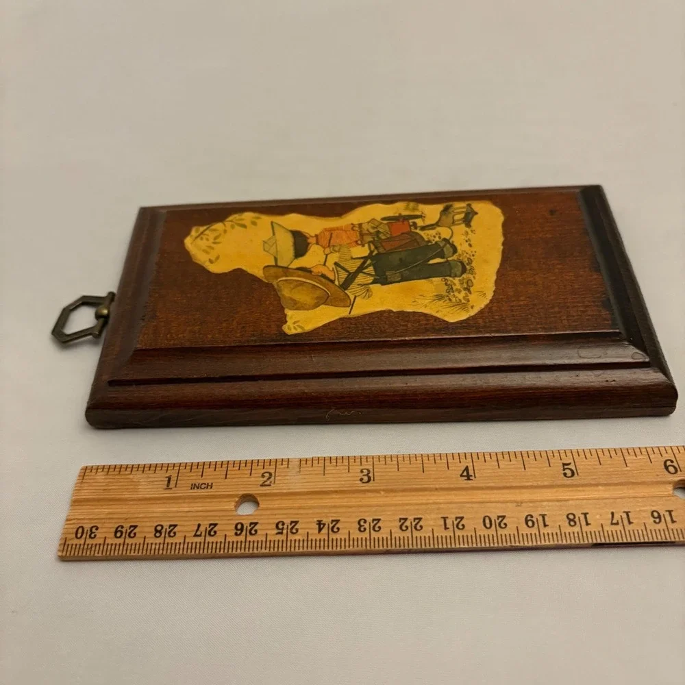 1970s Vintage Wood Wall Art Plaque Two Kids With Dog Country Scene Hanging Decor